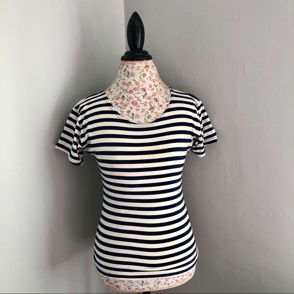 Vintage Striped Navy & White Scoop Neck Tee